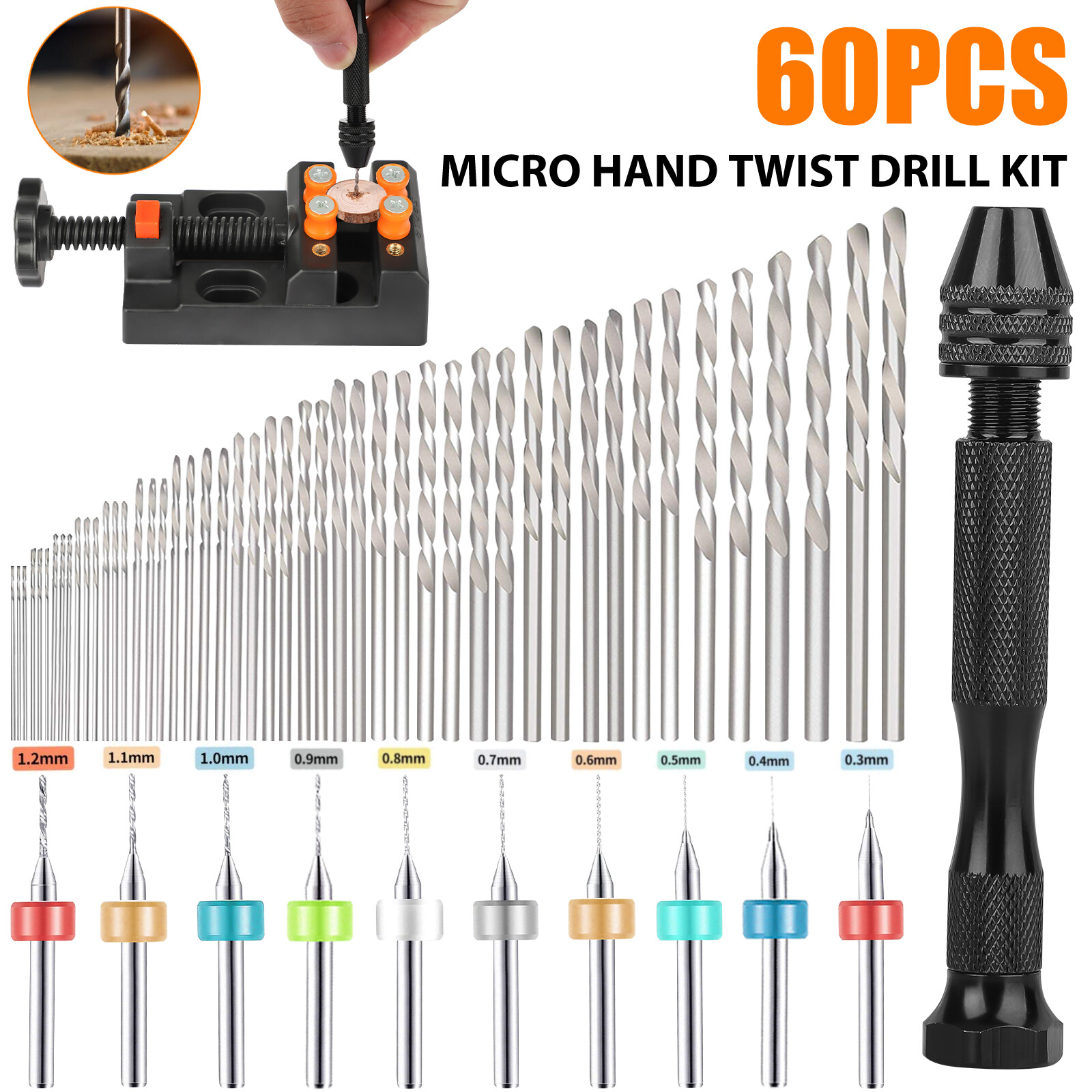 Pin Vice Micro - Juego de 60 Brocas Mini Micro